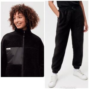 Pangaia Fleece Track Pants Sherpa + Fleece Sherpa Track Jacket SET Black NWT!